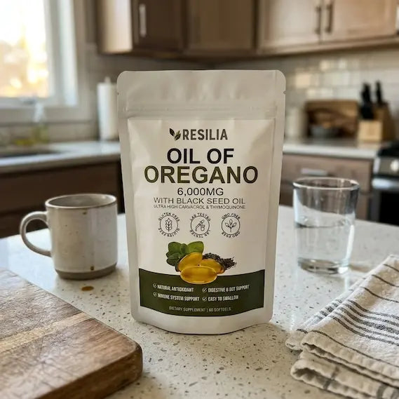 Customer holding the Resilia Oil of Oregano pouch