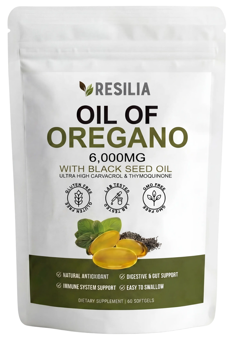 Resilia Oil of Oregano 6,000mg with Black Seed Oil pouch