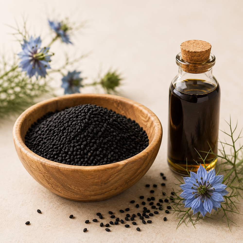Huile et graines de nigelle d'Éthiopie